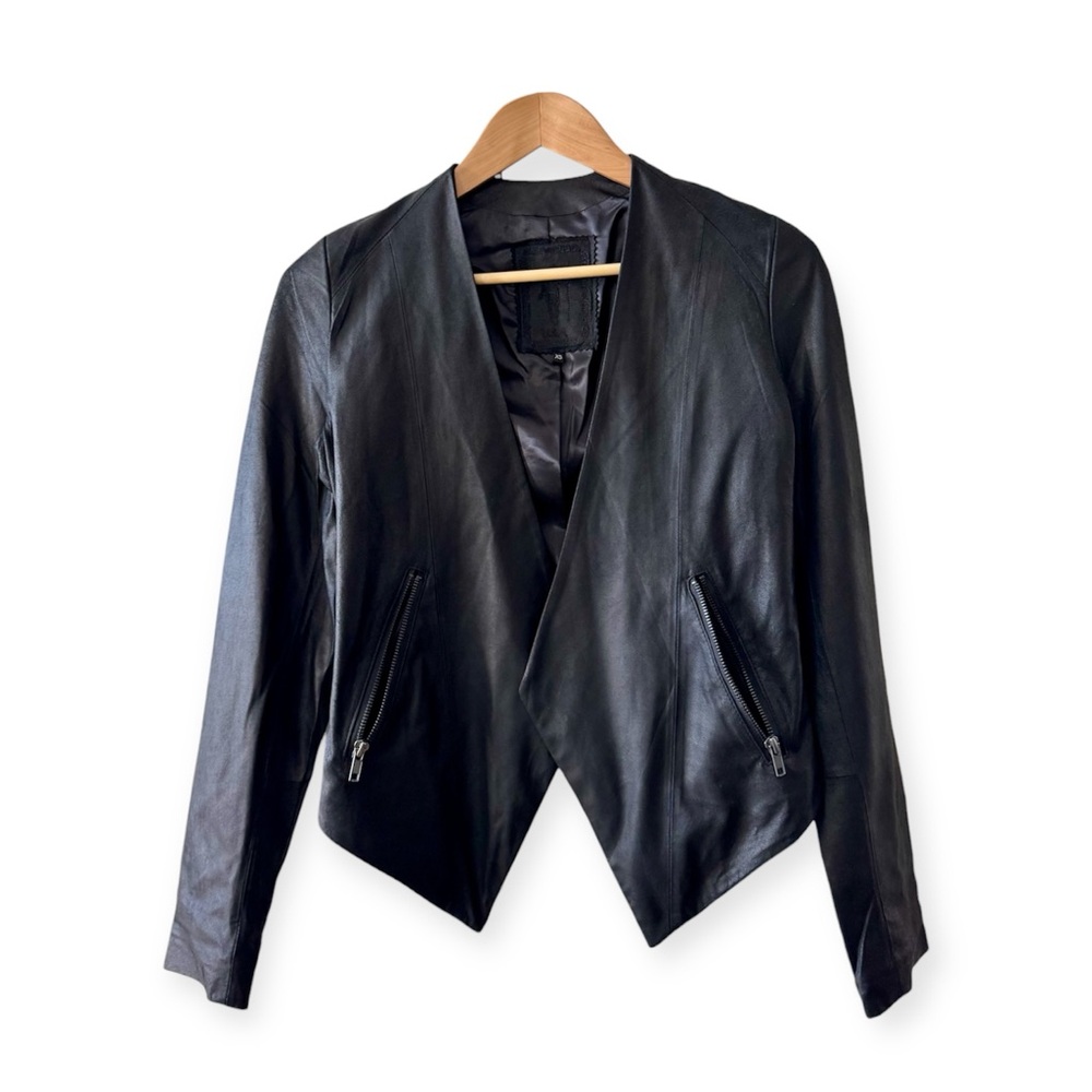 MY TRIBE Genuine Leather Waterfall Jacket, Draped Open Moto Zip Pockets sz. XS - Picture 6 of 17
